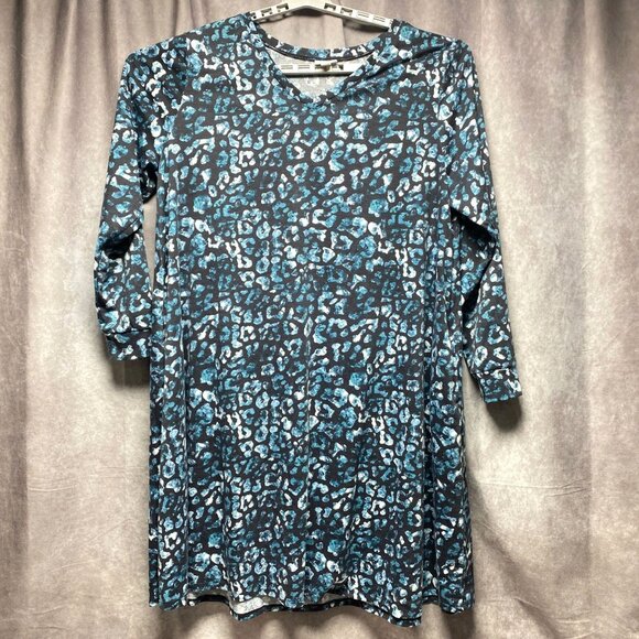 LuLaRoe 3XL Blue & Black Leopard Print Pocket Dress Long Sleeve - Picture 2 of 11